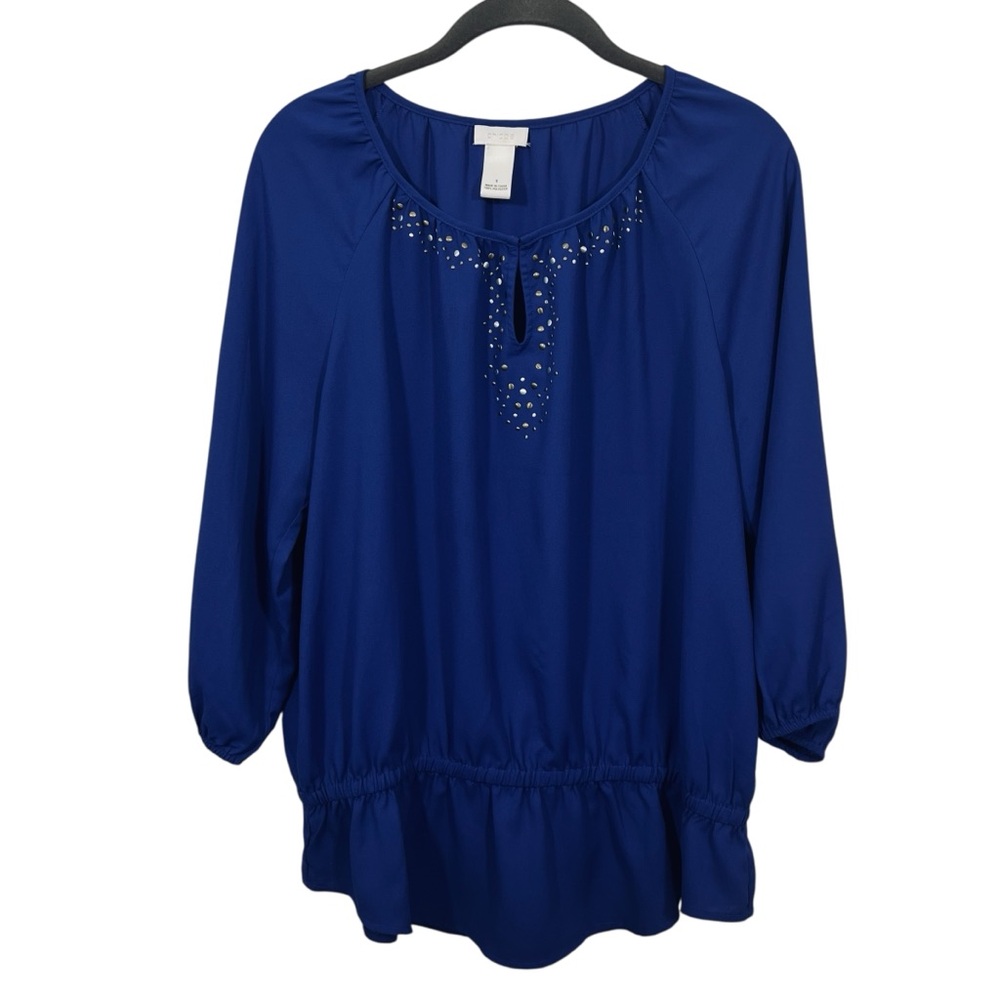 Chico's Women's Royal Blue Blouse w/ metal embellishments Size 1 / US 8/Med